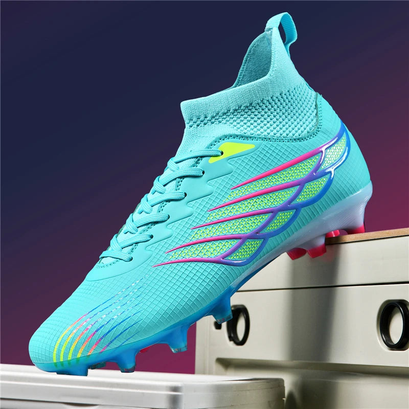 Botas de futebol Superfly FG para exterior, sapatilhas de futebol pretas com pitons, calçado desportivo profissional macio, respirável e confortável, tamanhos grandes