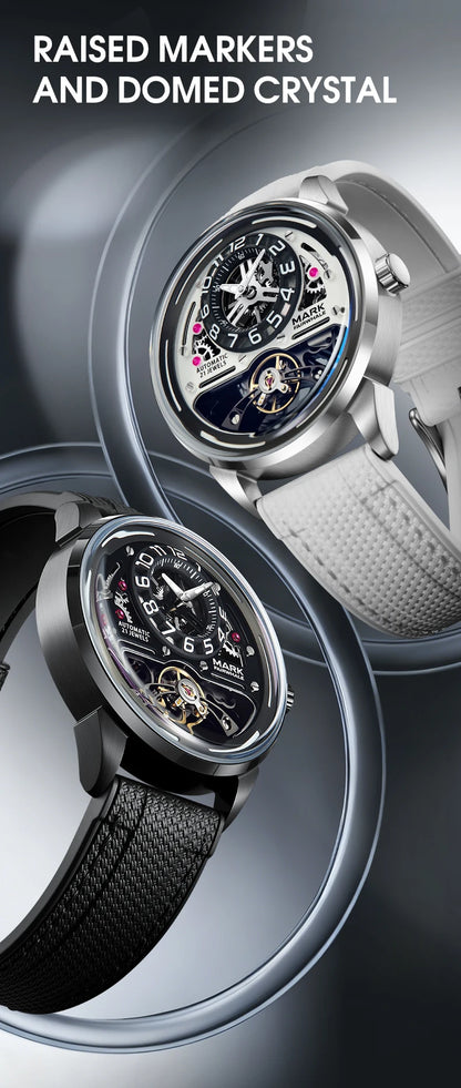MARK FAIRWHALE Men's Automatic Watch Skeleton Dial Fluororubber Strap Waterproof Luxury Fashion Wristwatch