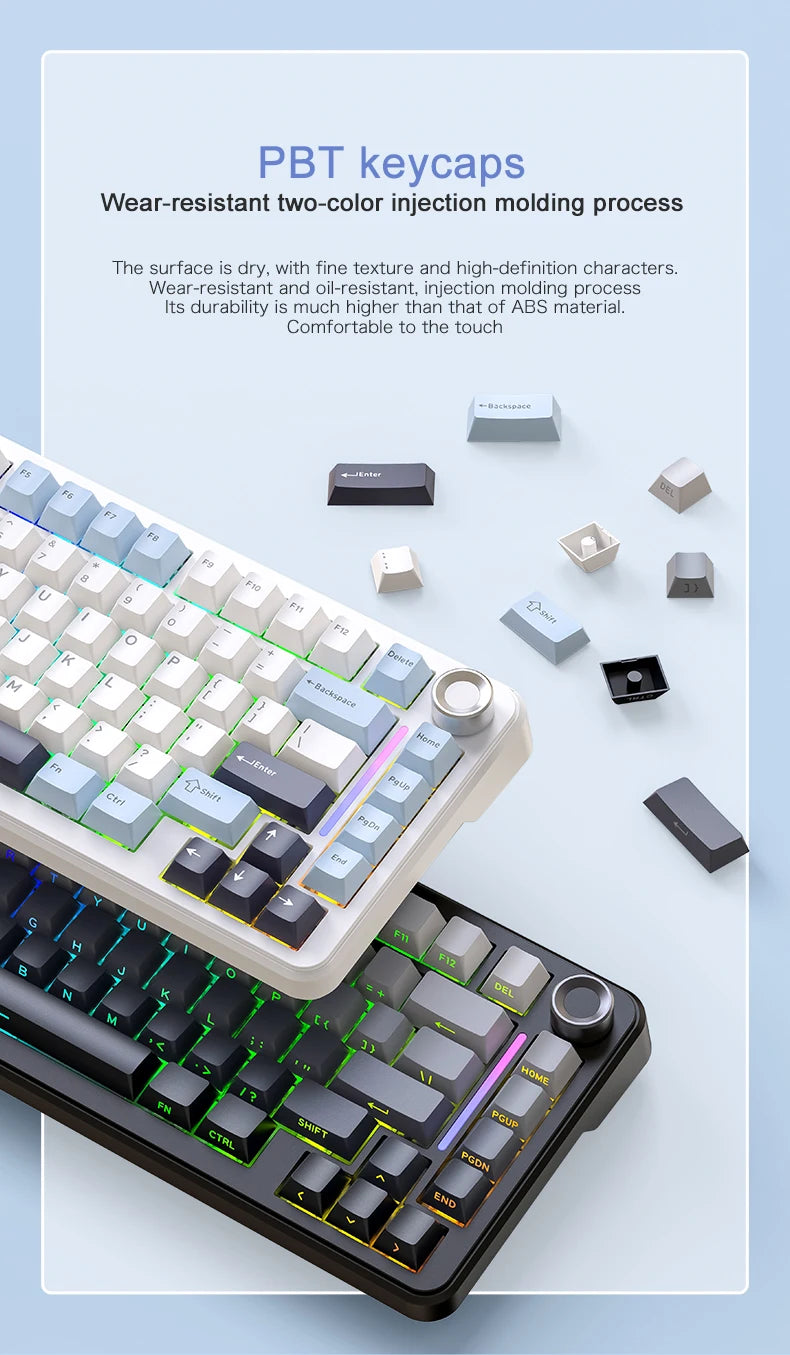FREEWOLF F75 Gaming Mechanical Keyboard, 75% Tri-Mode Wireless Bluetooth, AULA F75 Same Model, RGB Hot Swappable PBT 4000mAh
