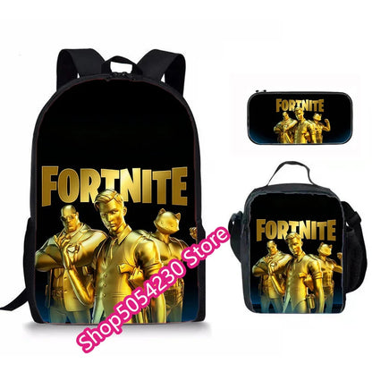 Fortnited 3PCS Backpack for Boys Victory Game 16 Inch Water Resistant Preschool Knapsack Cool Elementary School Backpacks