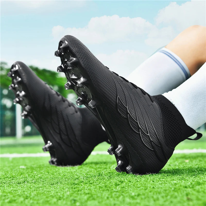Botas de futebol Superfly FG para exterior, sapatilhas de futebol pretas com pitons, calçado desportivo profissional macio, respirável e confortável, tamanhos grandes