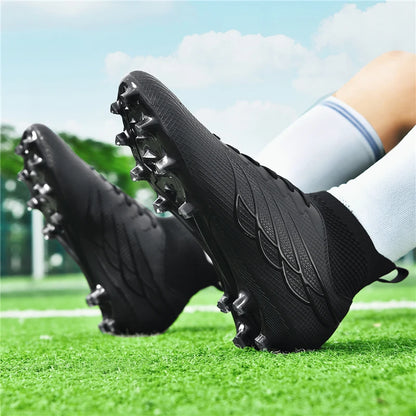 Botas de futebol Superfly FG para exterior, sapatilhas de futebol pretas com pitons, calçado desportivo profissional macio, respirável e confortável, tamanhos grandes
