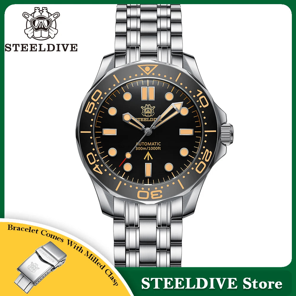 STEELDIVE SD1957 Steel Bracelet 42MM Vintage Ceramic Bezel 200M NH35 Luminous Sapphire Glass Automatic Men Dive Watch