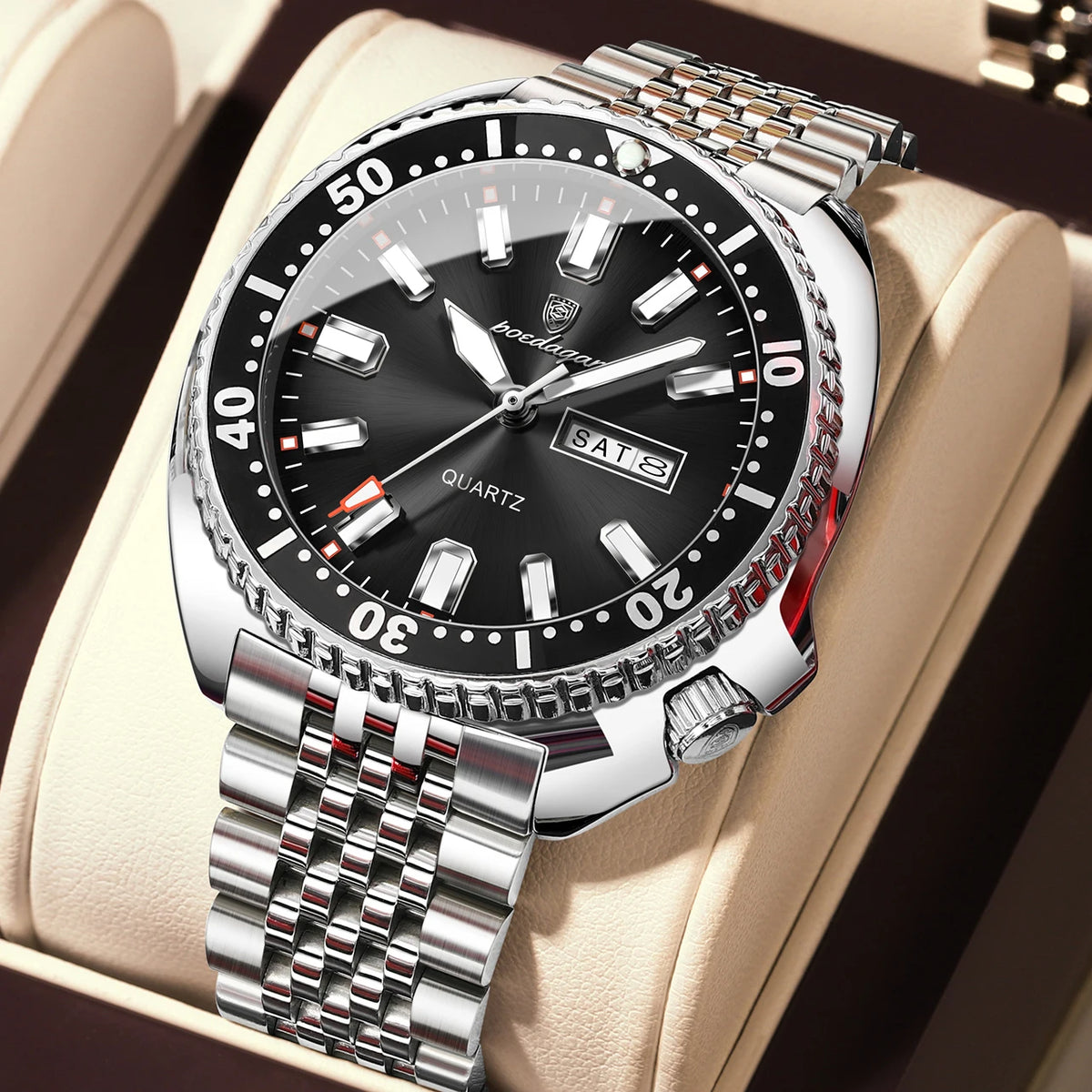 Orologio da uomo POEDAGAR di lusso, stile business, con data e giorno della settimana, impermeabile e luminescente, in acciaio inossidabile e con movimento al quarzo.