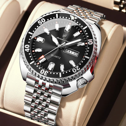 Orologio da uomo POEDAGAR di lusso, stile business, con data e giorno della settimana, impermeabile e luminescente, in acciaio inossidabile e con movimento al quarzo.