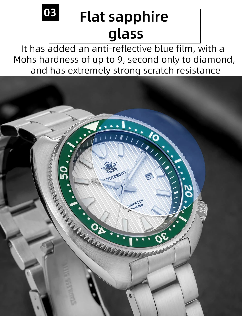 ADDIESDIVE Men's Diving Watch 200 Waterproof Sapphire Glass Quartz Watch BGW9 Luminous Stainless Steel Business Fashion Watch