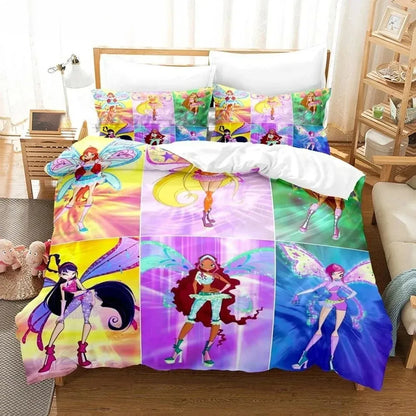 Anime W-Winx Clubs Duvet Cover Pillowcase Bedding Set Adult Boys Girls Bedroom Decoration Children Gift Single Double Large Size