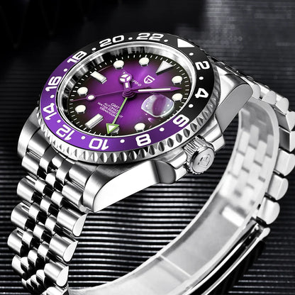 Orologio meccanico da uomo Pagani Design GMT – Modello di lusso con vetro zaffiro, cassa in acciaio inossidabile e lunetta in ceramica – Orologio automatico da uomo, stile professionale