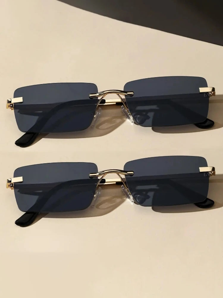1/2PCS Unisex Metal Square Frame Fashio Rimless Sunglasses For Outdoor Beach Party