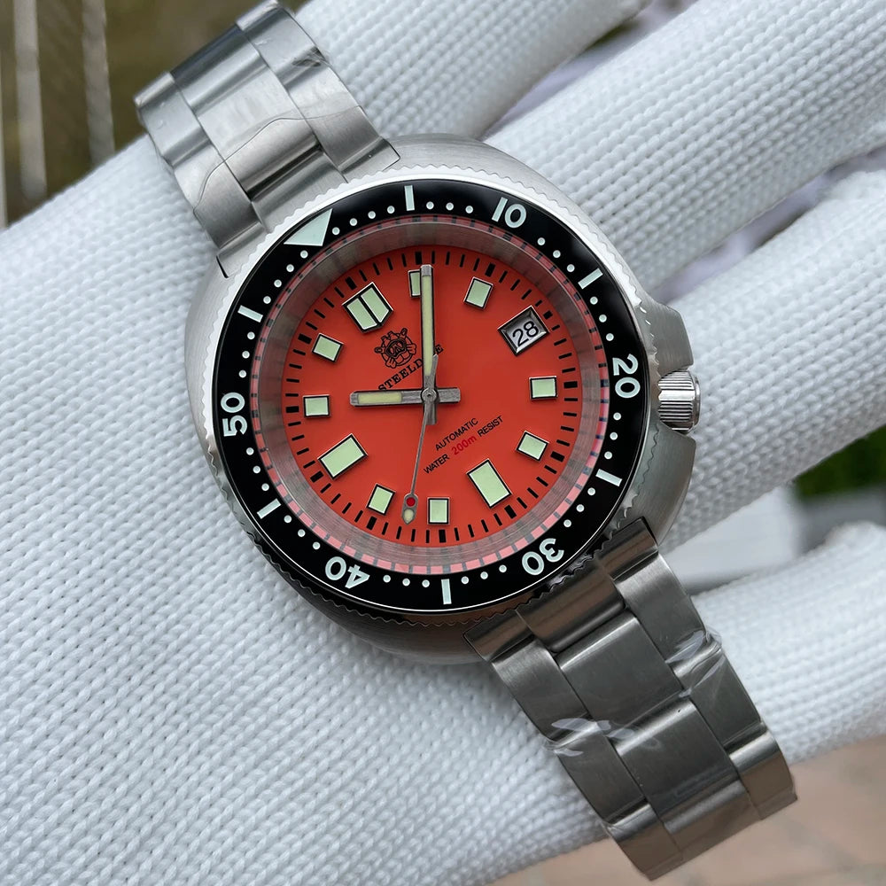 STEELDIVE New Arrival 44mm SD1974 Orange Dial Ceramic Bezel Super Luminous 200m NH35 Automatic Dive Watch with Milled Clasp