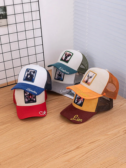 Unisex Mesh Cap Lion Pattern Patch Design Suede Hat Women And Men Summer Animal Baseball Cap Fashion Trucker Hat