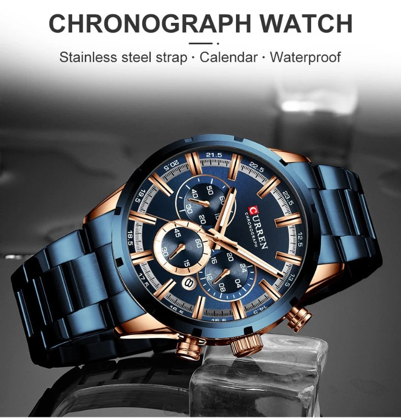 CURREN Top Brand Luxury Military Leather Wrist Watch Casual Sport Watches for Men Blue Man Clock Fashion Chronograph Wristwatch
