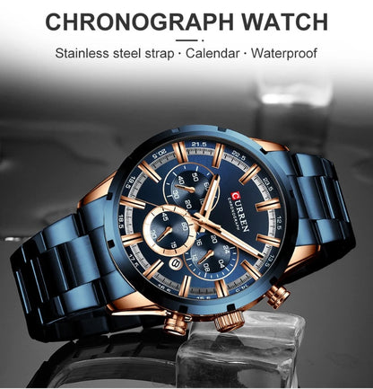 CURREN Top Brand Luxury Military Leather Wrist Watch Casual Sport Watches for Men Blue Man Clock Fashion Chronograph Wristwatch