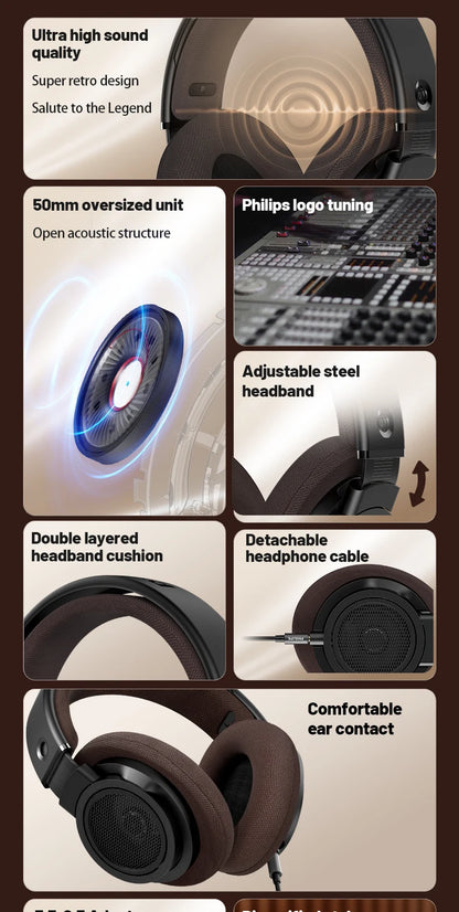 Philips SHP9500CY HiFi Open-Back Headphones Ultra-Comfortable Over-Ear Design Crisp Clear Sound Lightweight & Durable Build