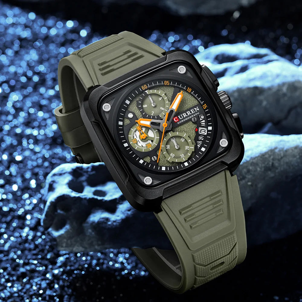 Top Brand CURREN Men's Watches Luxury Square Quartz Wrist Watch Original Waterproof Luminous Chronograph Watch for Men Relogio