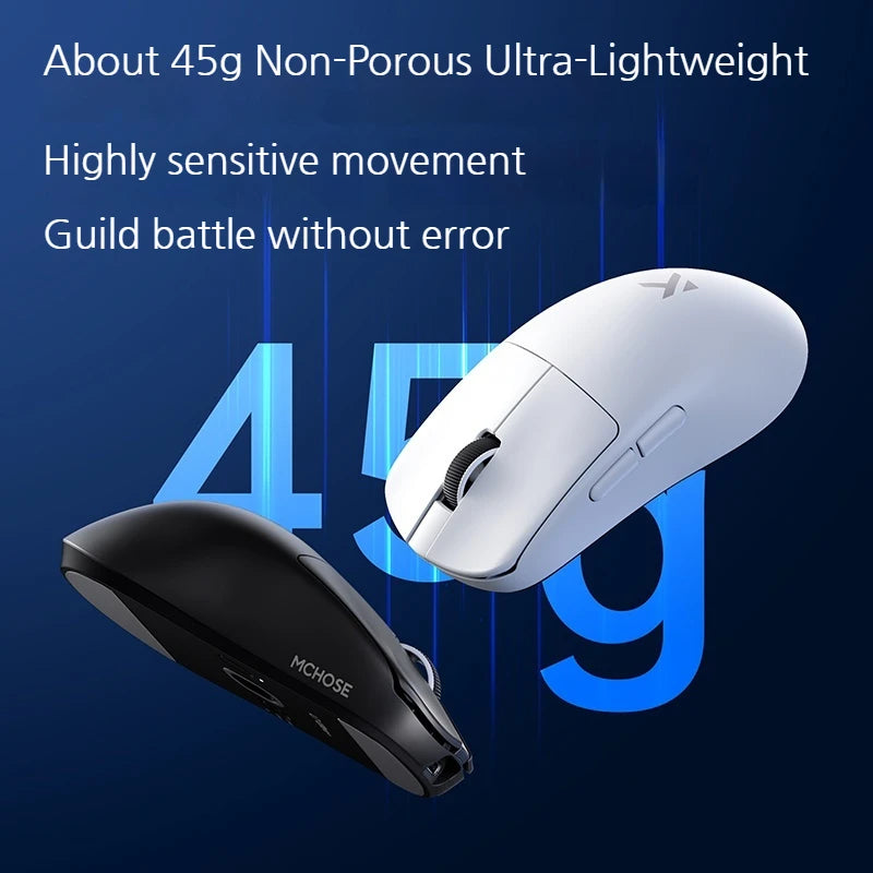 MCHOSE L7 Ultra+ közepes-nagy méretű kézre tervezett gamer e-sport egér, PAW3950, vezeték nélküli, három üzemmódú, könnyű irodai kétmeghajtós számítógépes egér