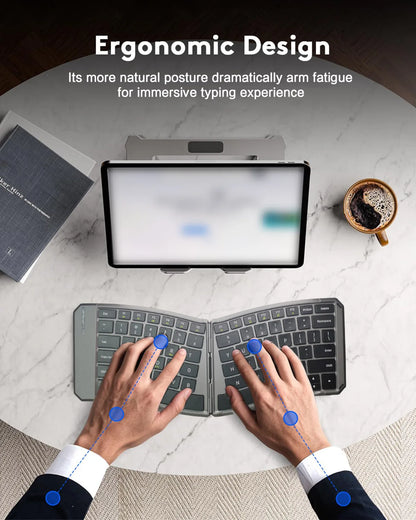 Teclado Bluetooth ergonómico plegable, teclado compacto dividido portátil para viajes de negocios, teclado inalámbrico plegable recargable