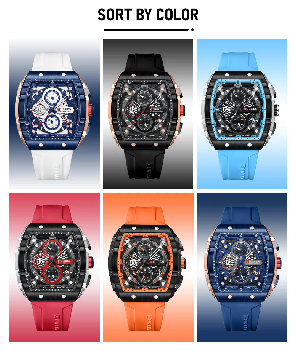 CURREN Fashion men watch brand unique square design luxury quartz sports tape watches men waterproof