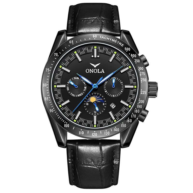 Mechanische Herrenuhr ONOLA – Luxuriöse Automatikuhr im lässigen Stil, mit Lederarmband und durchbrochenem Zifferblatt