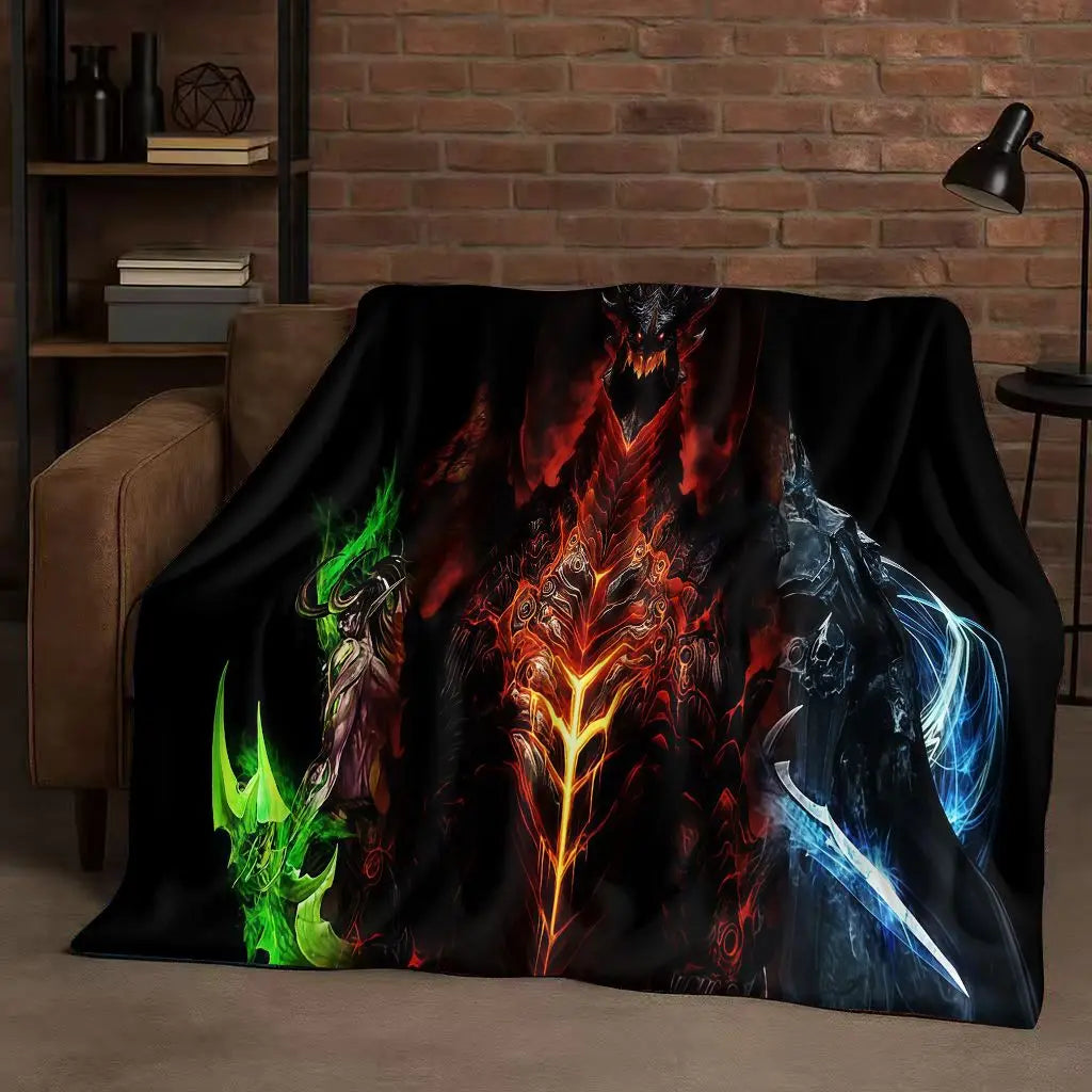 3D WOW World of Warcraft žaidimo „Demon Hunter Arthas“ animacinio stiliaus flanelinis pledas, itin minkštas pliušinis užklotas namams, miegamajam, lovai ir sofai