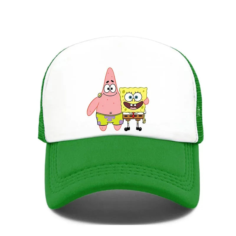 Módna roztomilá bejzbalová čiapka s potlačou SpongeBob, kreslená, pre mužov aj ženy, letná slnečná sieťovaná čiapka, anime, nastaviteľná slnečná clona, golfová čiapka, trucker čiapka