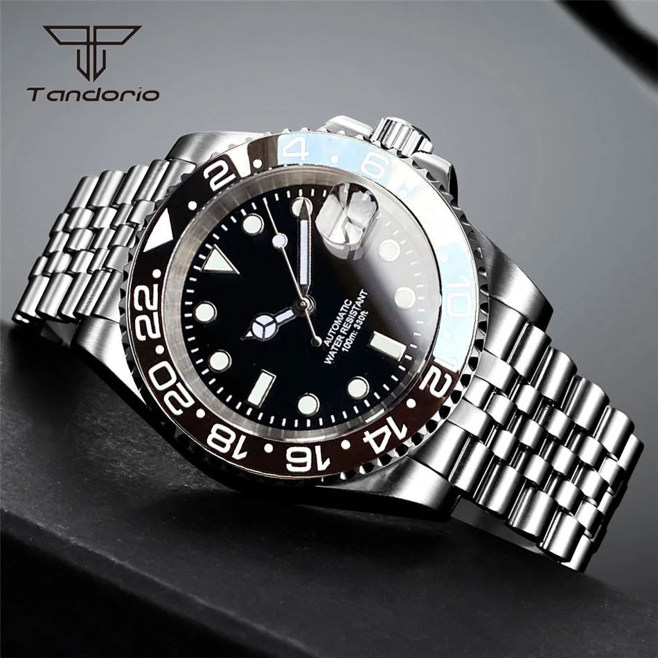 Tandorio 40mm Men's Automatic Watch Date Mechanical Miyota8215/PT5000 Movt Sapphire Business Waterproof Wristwatch Screw Crown