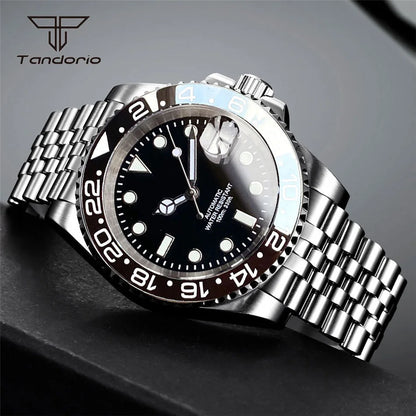 Tandorio 40mm Men's Automatic Watch Date Mechanical Miyota8215/PT5000 Movt Sapphire Business Waterproof Wristwatch Screw Crown