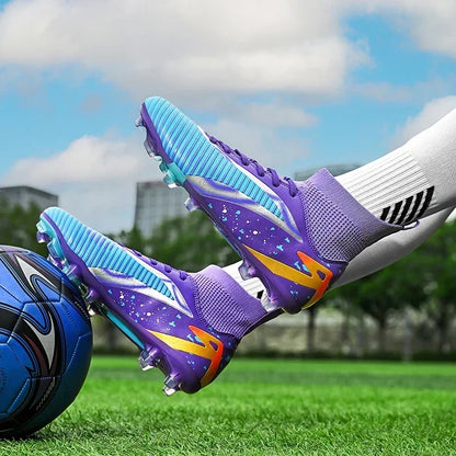 Nouvelles chaussures de football pour hommes, antidérapantes, pour futsal, à haute cheville, pour intérieur et extérieur, chaussures de sport de haute qualité, bottes de football ultralégères antidérapantes
