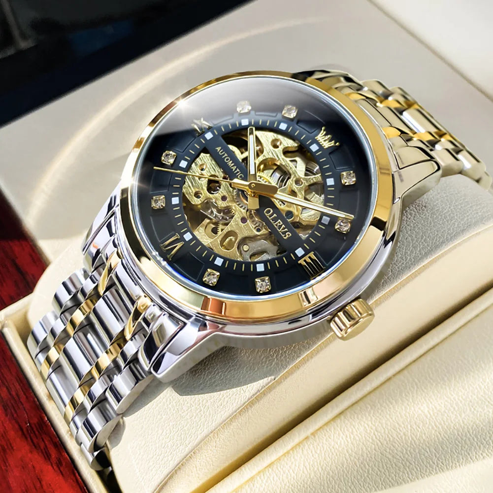 OLEVS 9901 Mens WatchLuxury Hollowing Mechanical Wristwatch Waterproof Luminous Stainless Steel Fashion Automatic Watch For Man