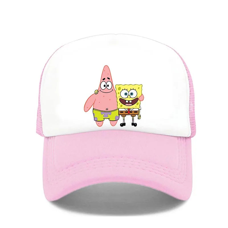 Módna roztomilá bejzbalová čiapka s potlačou SpongeBob, kreslená, pre mužov aj ženy, letná slnečná sieťovaná čiapka, anime, nastaviteľná slnečná clona, golfová čiapka, trucker čiapka