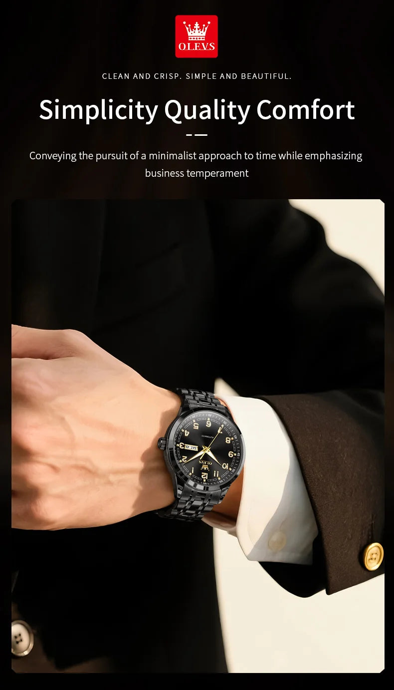 OLEVS Original Men's Fully Automatic Mechanical Watch Stainless Steel Calendar Week Men's Luminous Waterproof Business Watch