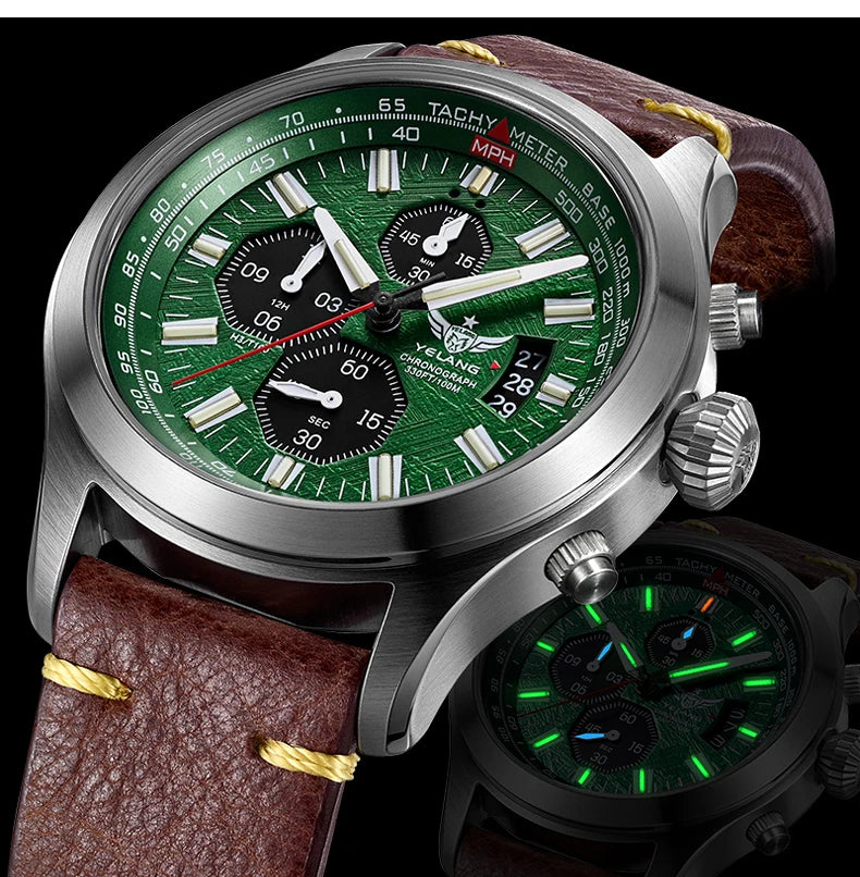 Zegarek kwarcowy męski YELANG V1029S 42mm, mechanizm Japan OS10, luminescencja T100, wodoodporność 100M, sportowy styl militarny, szafir