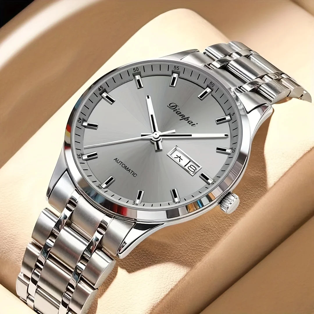 Dianpai men’s automatic mechanical watch – Luxury model, luminescent display, classic and sleek design, stainless steel, water-resistant, with calendar and day-of-the-week display