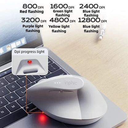 Mouse wireless verticale Inphic X9 PRO, ricarica rapida Type-C, ergonomico e silenzioso, mouse da ufficio per laptop, PC, computer e gaming