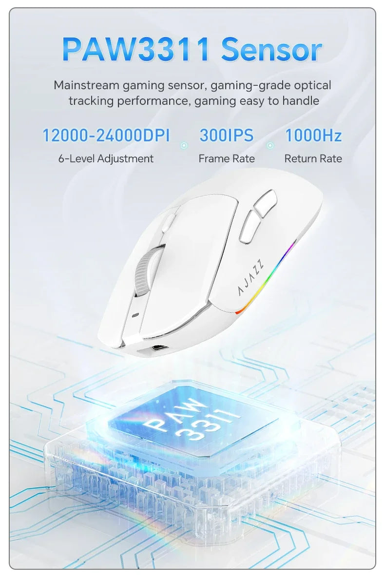 Ratón gaming inalámbrico AJAZZ AJ139 V2 MC/AJ139 PRO con sensor PAW3311/PAW3395, 12000DPI/26000DPI, 500mAh, Bluetooth, para PC