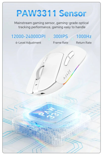 Ratón gaming inalámbrico AJAZZ AJ139 V2 MC/AJ139 PRO con sensor PAW3311/PAW3395, 12000DPI/26000DPI, 500mAh, Bluetooth, para PC