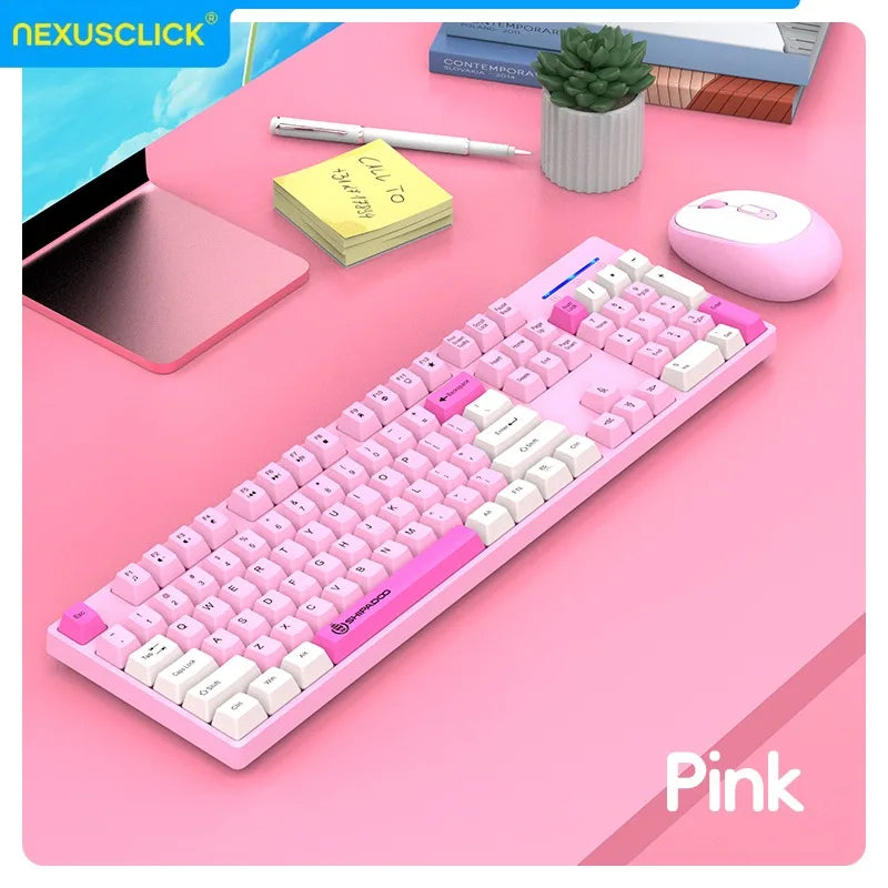 Conjunto Teclado e Rato Sem Fios NexusClick para Gaming e Escritório, Poupança de Energia Inteligente, Tamanho Completo, 104 Teclas, 1600DPI Ajustável, USB para Portátil e PC