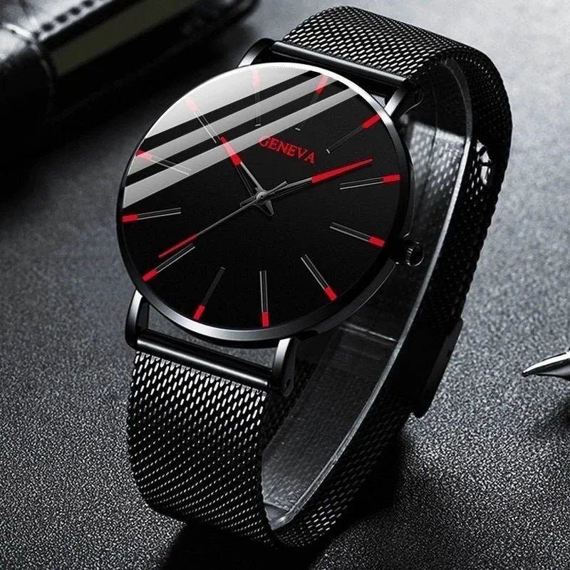 Fashion Mens Business Black Watches Luxury Stainless Steel Ultra Thin Mesh Belt Quartz Men Wrist Watch Casual Classic Male Watch