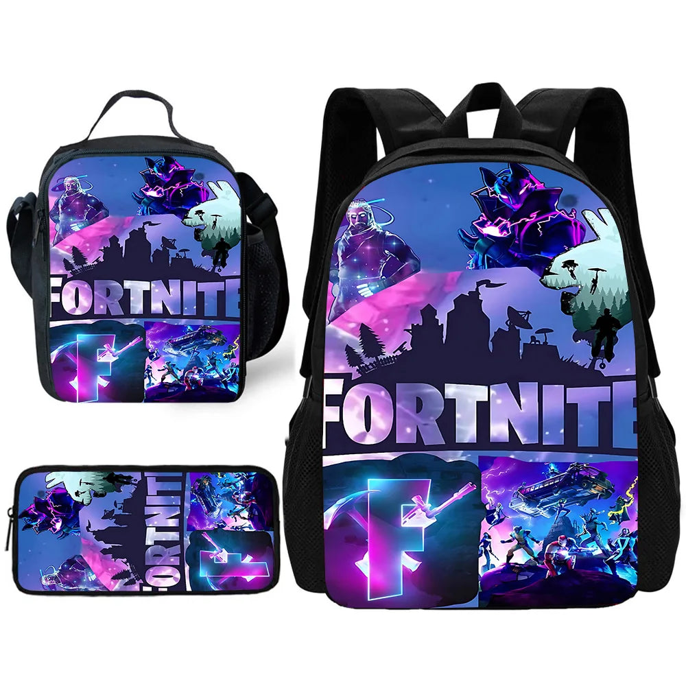 Child School Backpack with Lunch Bags ,Pencil Bags ,Hot Game Design-F-FortniteS School Bags for Boys Girls Best Gift