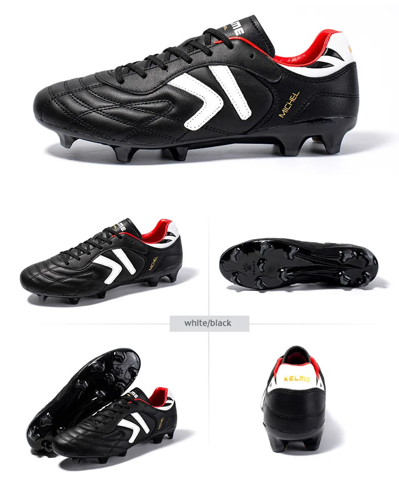 KELME FG Soccer Shoes Original Cow-Skin Sneakers Men Professional Grass Non-Slip Sports Training Football Boots ZX80011018