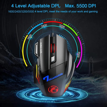 Mouse da gaming cablato per gamer, mouse per computer ergonomico con retroilluminazione RGB silenziosa, LED, 7 pulsanti, USB, per PC desktop