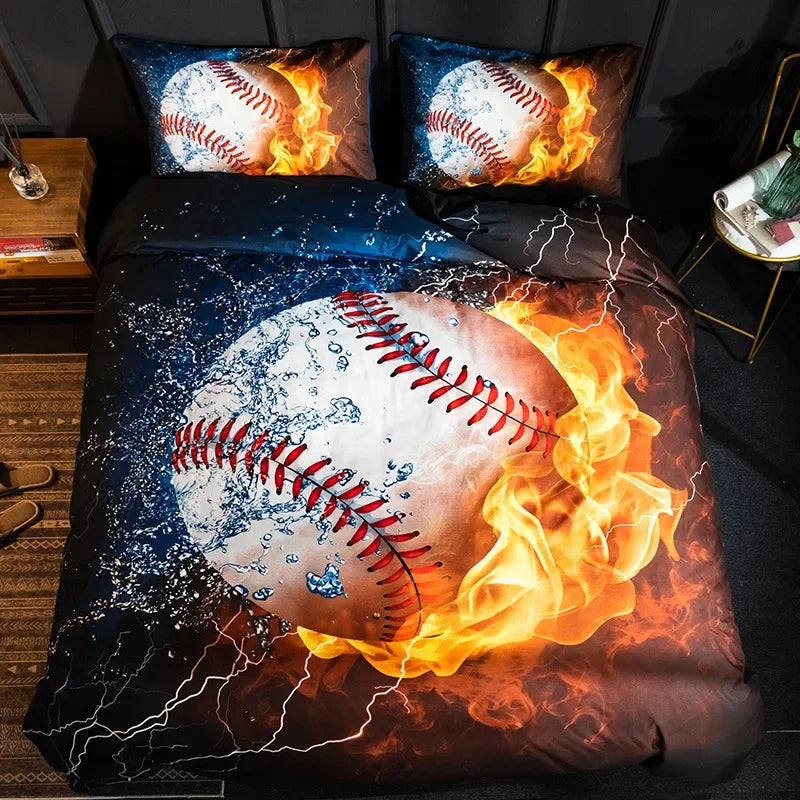 Capa de Edredão King Size com Estampado de Bolas — Conjunto de Roupa de Cama Desportivo de Futebol e Basquetebol, Duplo e Individual, Têxtil para Casa