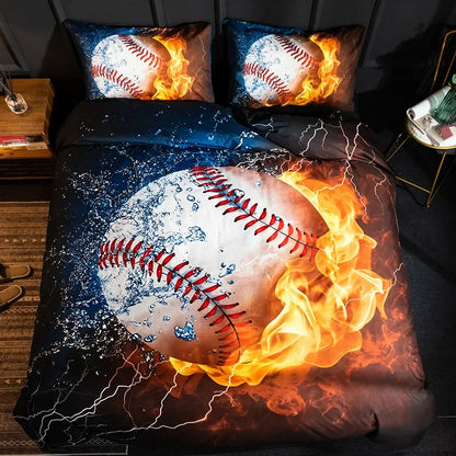 Capa de Edredão King Size com Estampado de Bolas — Conjunto de Roupa de Cama Desportivo de Futebol e Basquetebol, Duplo e Individual, Têxtil para Casa