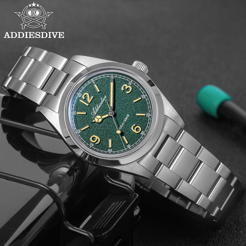 ADDIESDIVE 36mm Hot Sale Men's Watch AD2518 Bubble Mirror Glass 316L Stainless Steel Reloj Hombre 100m Waterproof Quartz Watches