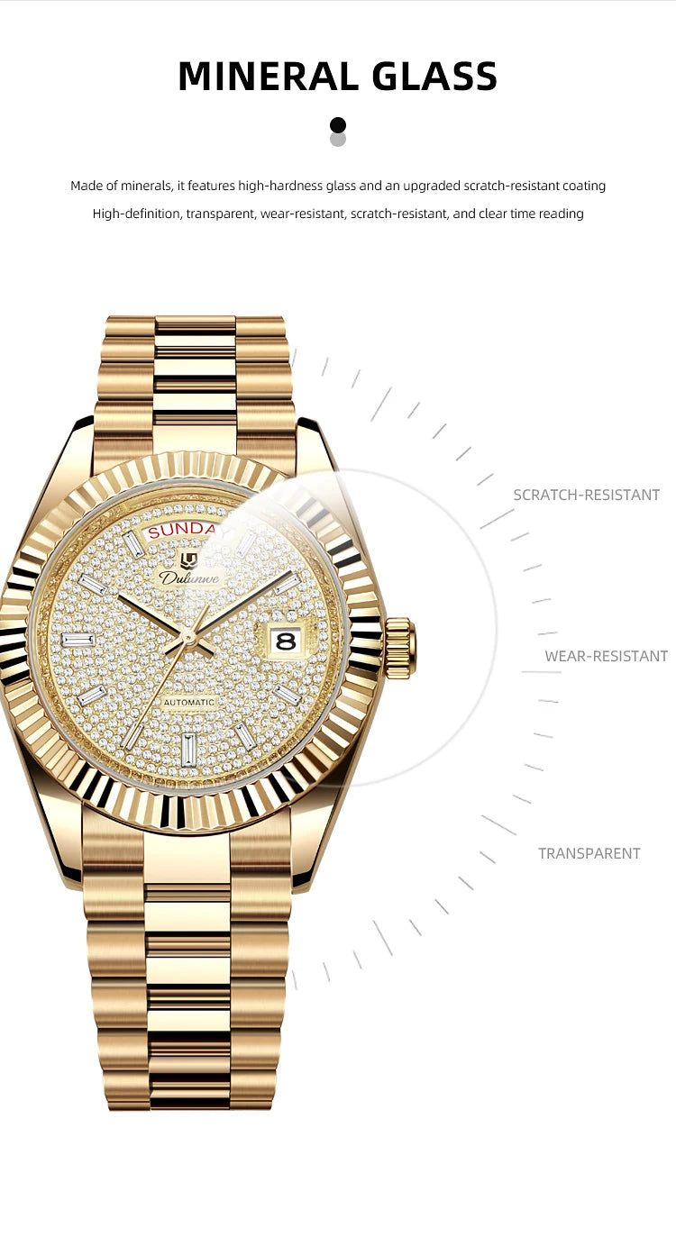 Top Brand Business Men's Watches Luxury Calendar Week Automatic Mechanical Watch for Man Waterproof Gold Stainless Steel