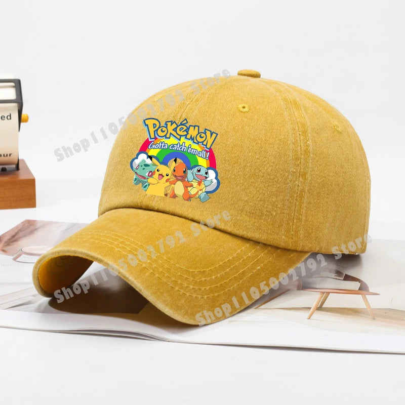Pokémonové bejzbalové čiapky Pikachu Kawaii Anime postavičky Slnečné klobúky Letné vonkajšie detské a rodičovské slnečné klobúky Trendové čiapky s kačacím jazýčkom Darček