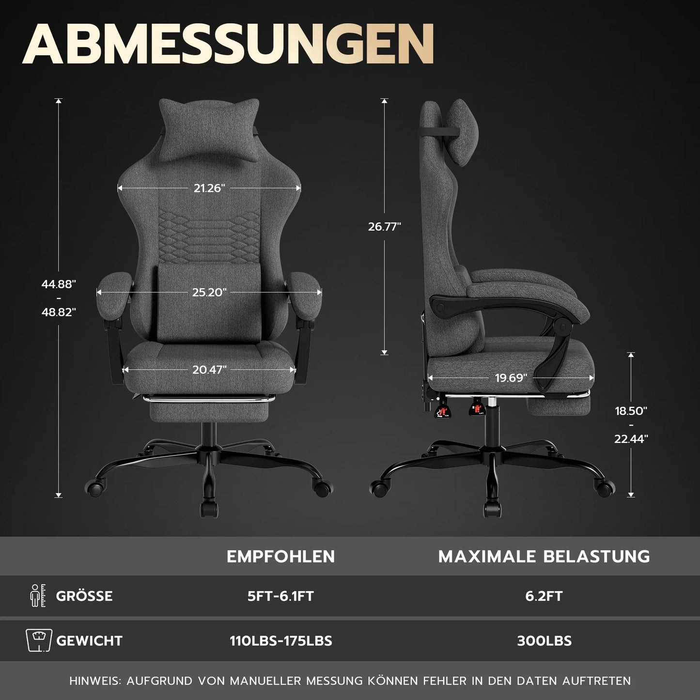 Dark Gray Fabric Gaming Chair, Massage Office Chair with Headrest, Ergonomic Racing Design, Adjustable Footrest, for PC Gamers