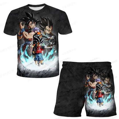 Japanisches Cartoon-Dragon-Ball-Z-T-Shirt, Kinder-Oberteil, T-Shirt- und Shorts-Zweiteiler für den Sommer, Jungen-T-Shirt + Shorts, Strandshorts
