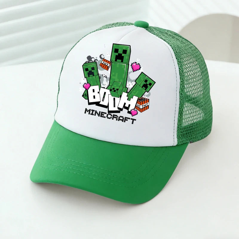 Baseballové čiapky s sieťovinou s motívmi z hry Minecraft, kreslené postavičky, pre dospelých a deti, športové čiapky, pre chlapcov a dievčatá, letné vonkajšie čiapky s klobúkom proti slnku, darček
