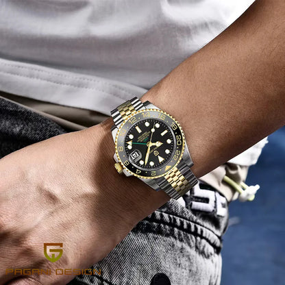 Orologio meccanico da uomo Pagani Design GMT – Modello di lusso con vetro zaffiro, cassa in acciaio inossidabile e lunetta in ceramica – Orologio automatico da uomo, stile professionale